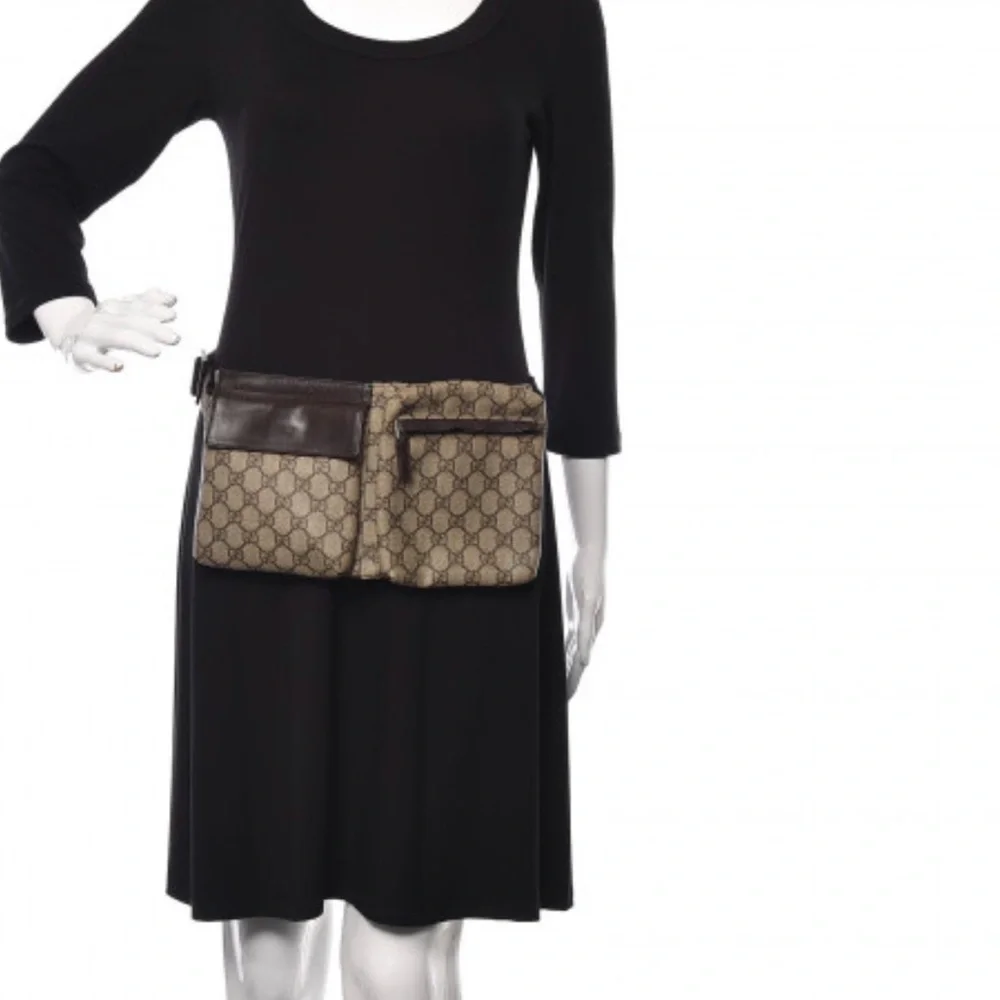 Gucci GG Monogram Double Pocket Belt Bag Dark Brown - used/shows wear - Picture 2 of 12